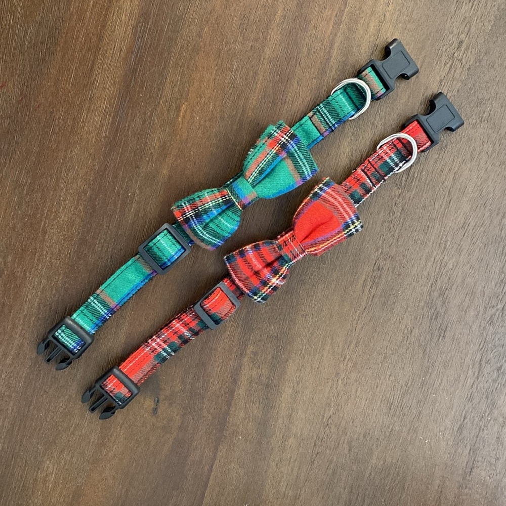 2 Classic Holiday Plaid Flannel Dog Collars (neck 12.9”-15.5”) Size Small